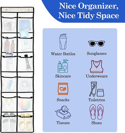 Klmnop 2 Pack Over The Door Organizer For Cruise Ships, 12-Pocket Hanging Storage with 9 Hooks for Cabin, 58x11 Inches, Cruise Essentials for Shoes and Toiletries(White)