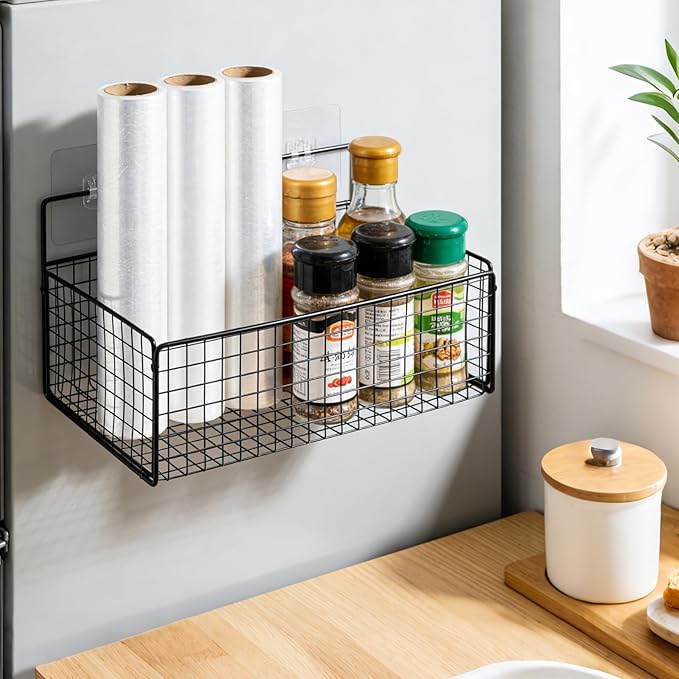 3 Pack Self Adhesive Cabinet Door Organizer - Metal Inside Cabinet Lid Storage Holder Wall Mounted Pantry Door Caddy for Kitchen Bathroom Pantry Under Sink