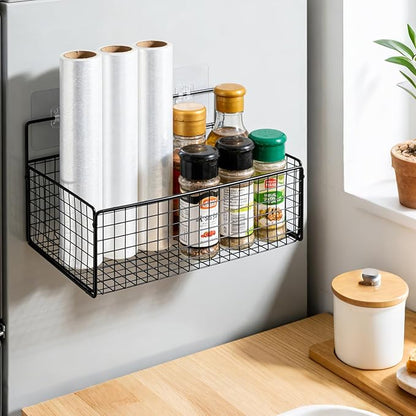 3 Pack Self Adhesive Cabinet Door Organizer - Metal Inside Cabinet Lid Storage Holder Wall Mounted Pantry Door Caddy for Kitchen Bathroom Pantry Under Sink