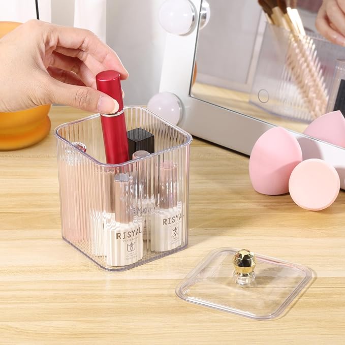 Tbestmax 3 Pack Qtip Holder Dispenser Clear Bathroom Organizer Jar Cotton Swab/Pad/Ball Holder Container Cosmetics Storage for Vanity
