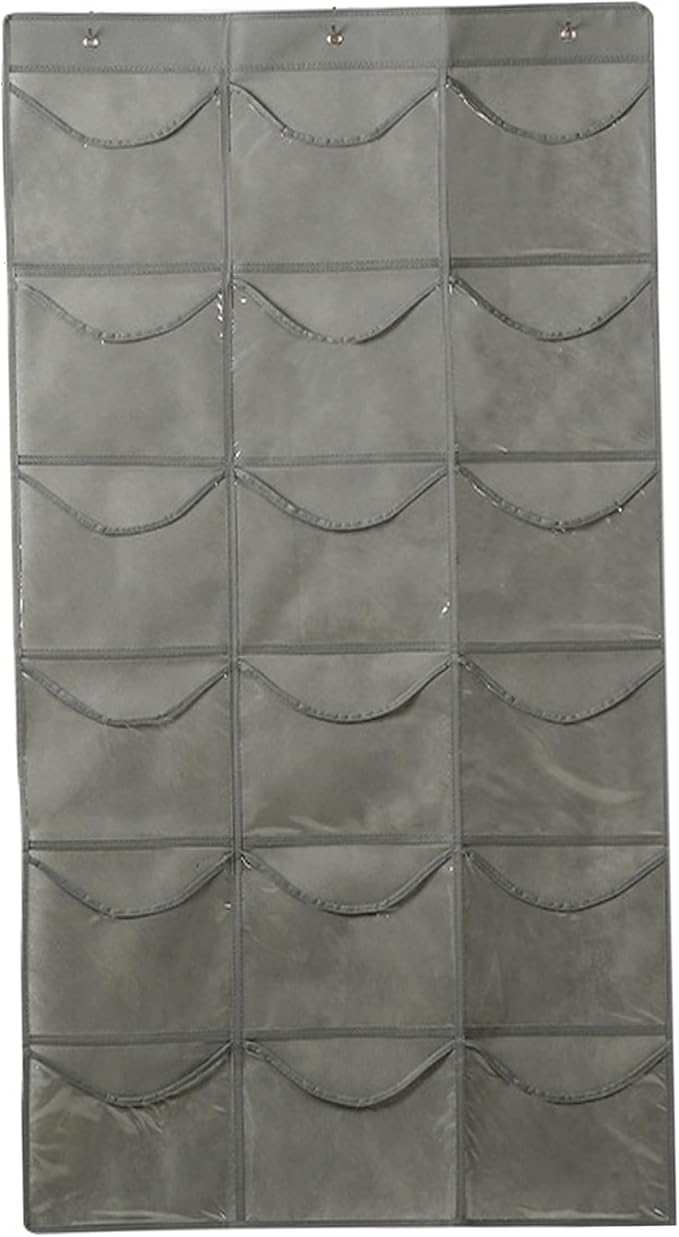 Hanging Shoe Organizer for Closet, Over Door Storage with 18 Clear PVC Pockets Large Baseball Caps Bag, Gray