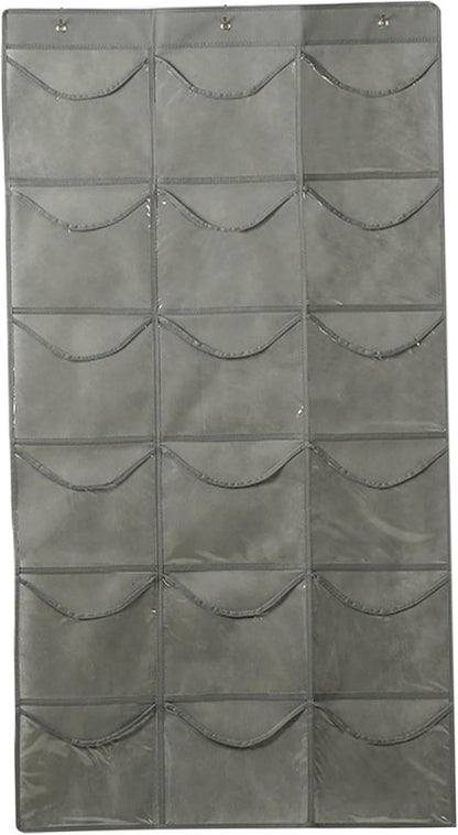 Hanging Shoe Organizer for Closet, Over Door Storage with 18 Clear PVC Pockets Large Baseball Caps Bag, Gray