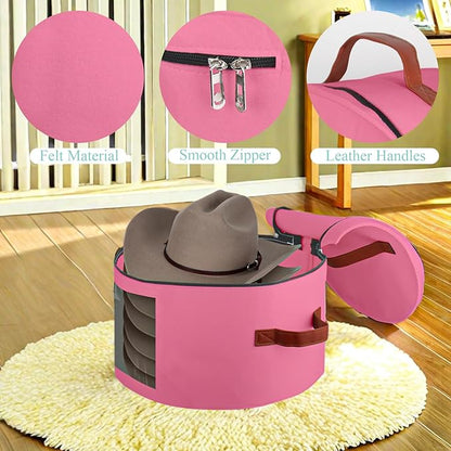 Samplife Hat Box,Hat Storage Box,Stackable Round Brim Hats Organizer Bag Container for Closet,Travel Hat Boxes for Women, Cowboy Hat Organizer, FoldableTravel Cap Boxes (05-Pink, 16.5" D x 10.5" H)