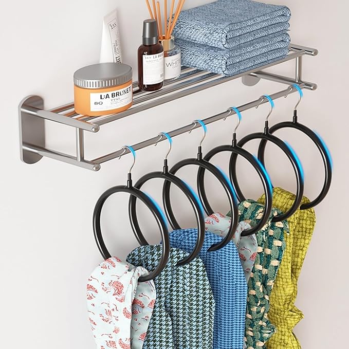 Belt/Scarf Hangers for Closet - 8 PCS Nonslip Space Saving Steel Tie Rings Holder Organizer for Neckties, Shawls Scarves, Veils, Pashminas Display(8 Pack, Black)
