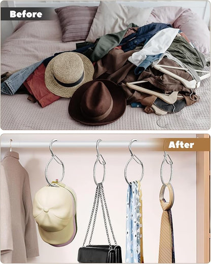 Supforce 4 Pack Belt Hanger, Tie Hanger & Belt Organizer, Rust-Proof Belt Hanger for Closet, Ties, Scarves, Bags & Accessories, Keeps Closet Neat & Organized, Silver