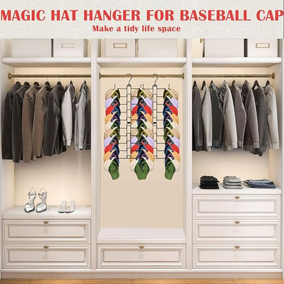 Hat Organizer for Closet, Rotatable Hat Hanger with 20 Large Hooks, Holds Up to 60 Baseball Caps, Collapsible Metal Space Saving Caps Rack for Display, Storage and Closet Organizers, White