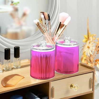 Magenta Purple Fuchsia Qtip Dispenser Apothecary Jars Bathroom Qtip Holder Storage Canister Plastic Jar 10 Oz for Cotton Ball Swab Round Pads Floss 2pcs