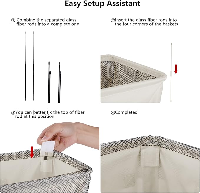Odonata Slim Laundry Hamper Handles Collapsible Laundry Basket Thin Dirty Clothes Basket Narrow Laundry Bag Foldable Dirty Hamper 45L (Beige)