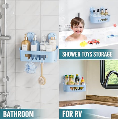 TAILI Shower Caddy Suction Cup, Heavy Duty Bathroom Organizer, Removable Shelves for Inside Shower, Shampoo, Waterproof Suction Plastic Storage for Bathroom Accessories Holder, Blue