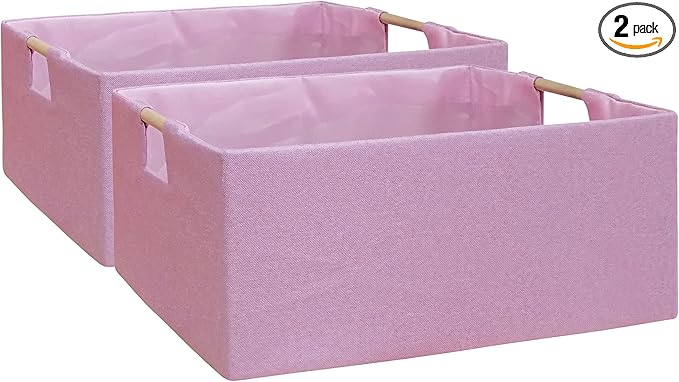 Storage Bin for Shelves Rectangle Closet Baskets Foldable Box with Handles Pink Shelf Baskets Toy Boxes for Home Office Car Dormroom