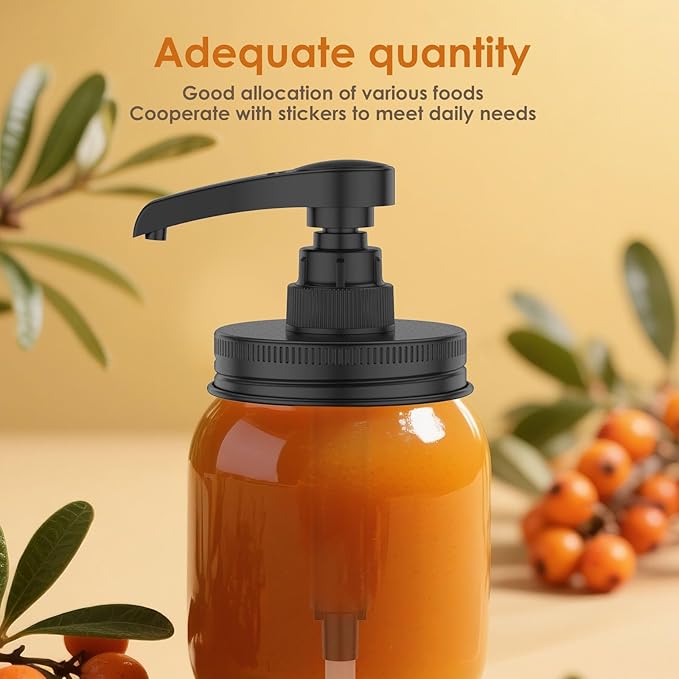 4Pcs Mason Jar Syrup Dispenser Stainless Steel Jar Syrup Dispenser Pump Lid, Honey Sauce Dispensers for 16 oz Regular Mouth, Coffee Syrups Distributor Pump Cover(Black,4Pcs)