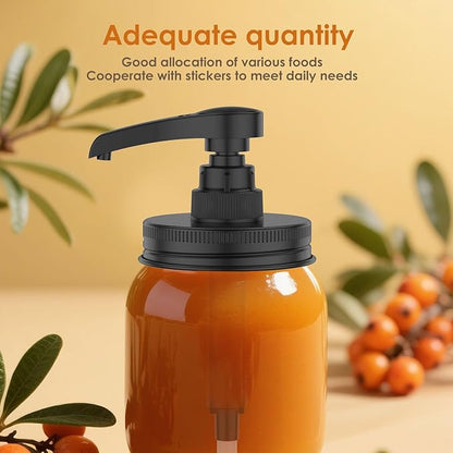 4Pcs Mason Jar Syrup Dispenser Stainless Steel Jar Syrup Dispenser Pump Lid, Honey Sauce Dispensers for 16 oz Regular Mouth, Coffee Syrups Distributor Pump Cover(Black,4Pcs)