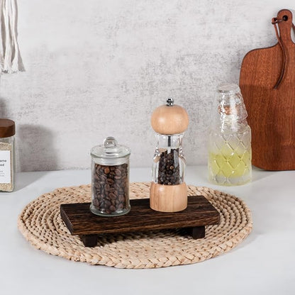 Bathroom Tray Farmhouse Decor Pedestal Stand Wood Riser Display Kitchen Accessories Soap Holder for Sink, Counter, Vanity, 8.7 * 3.6 Dark Brown