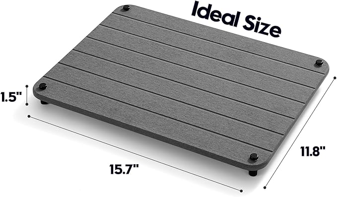 Razborci Stone Dish Drying Mat for Kitchen Counter, Water Absorbing Bathroom Tray Sink Organizer, Diatomaceous Earth Countertop Dish Rack Riser Sponge Holder Soap Dish, Dark Gray, 16" x 12"