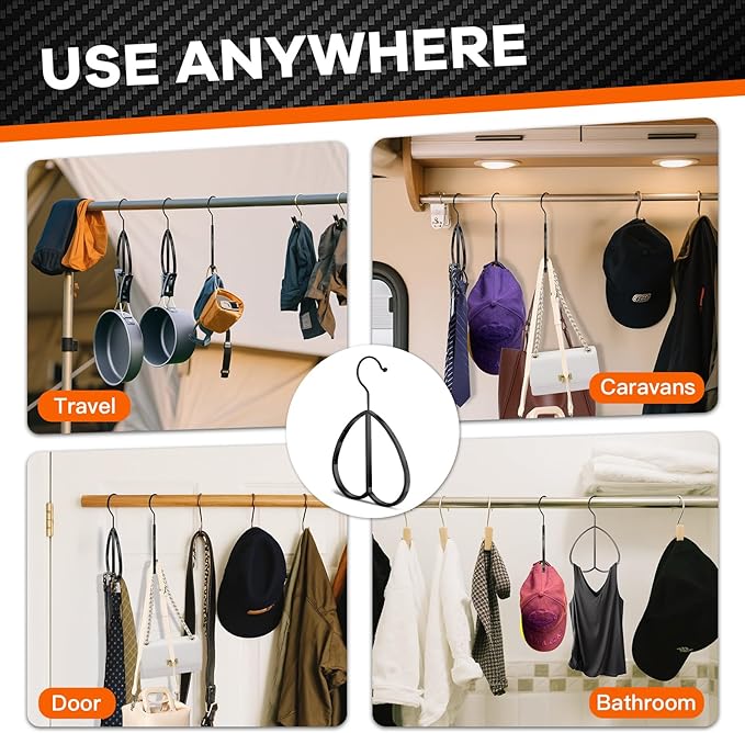 Multipurpose Closet Hangers- Tie and Belt Hanger for Closet- Ideal for Storing Belts, Ties, Scarfs, Baseball Hats, Purses & More- Great Space Saving Belt Organizer for Wardrobe - Black