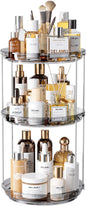 Delamu 3 Tier Rotating Makeup Organizer for Vanity, Skincare Organizer for Bathroom Counter, Spinning Perfume Organizer Cosmetic Holder with Large Capacity, Grey