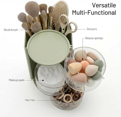 Hair Accessories Organizer with Hair Brush Holder, Rotatable Scrunchie Holder, Bathroom Vanity Makeup Brush holder for Necklaces, Earring, Bracelet, Ring, Hair Clip,Qtip, Makeup Brushes