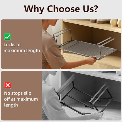 Expandable Under-Shelf Shoe Rack for Closet(1-Pack) - Adjustable Under Shelf Storage Organizer, No-Tool Installation Sturdy Metal Hanging Shelves for Sneakers, Flats & Casual Shoes(Black)