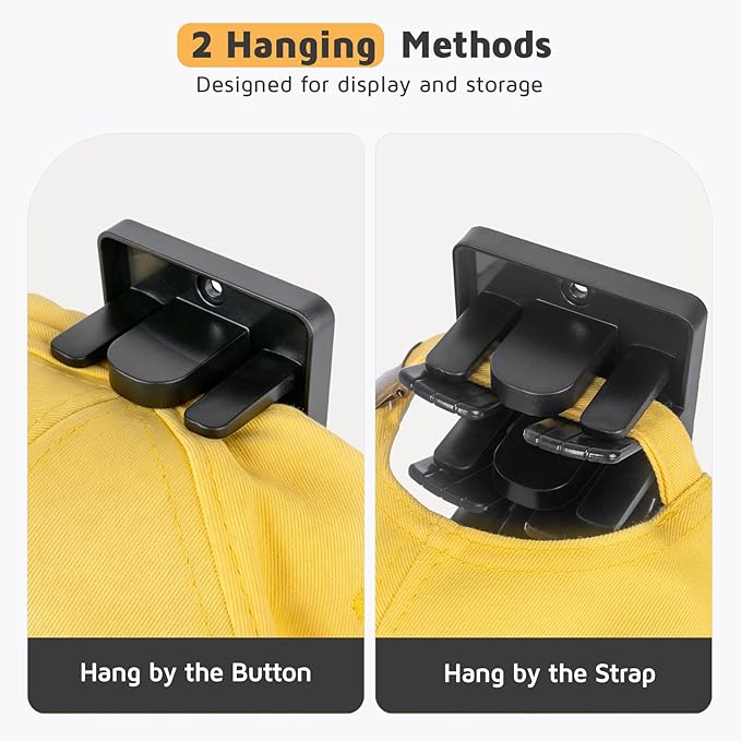 Accevo Spring Clip Hat Organizer Hold Storage 20 Caps for Baseball Caps (2-Pack), Hat Holder with Strong Adhesive and 8 Pack Screws, Hat Storage Display Holder for Closet Door and Wall