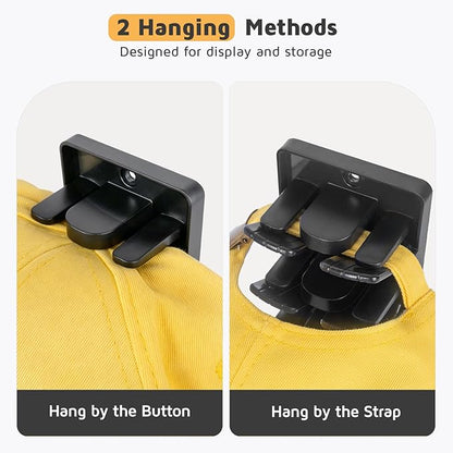 Accevo Spring Clip Hat Organizer Hold Storage 20 Caps for Baseball Caps (2-Pack), Hat Holder with Strong Adhesive and 8 Pack Screws, Hat Storage Display Holder for Closet Door and Wall
