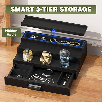 Perfume Cologne Organizer for Men: 3 Tier Wooden Perfumes Stand, Desktop Parfum Holder Wood Display Shelf with Cabinet, Bedroom Dresser Makeup Lotion Jewelry Storage Rack with Drawer