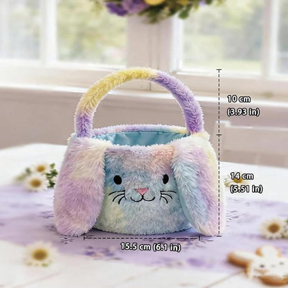Easter Bunny Basket Plush Decorative Basket for Eggs Candy and Small Gifts (Rainbow)