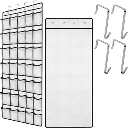 Over the Door Shoe Organizer, 24 Large Breathable Mesh Pockets, Space Saving Hanging Storage, Holds Up to 40 lbs, Hangs on Closets for Shoes, Accessories, White