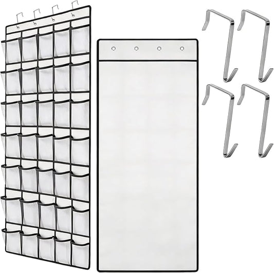 Over the Door Shoe Organizer, 24 Large Breathable Mesh Pockets, Space Saving Hanging Storage, Holds Up to 40 lbs, Hangs on Closets for Shoes, Accessories, White