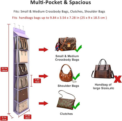 Lirex Over The Door Purse Organizer & Purse Shelf for Closet – Handbag Storage Organizer with Purse Hanger. Perfect for Scarves, Hats, and Leggings. S (11.8'' x 5'' x 51.6''), Purple