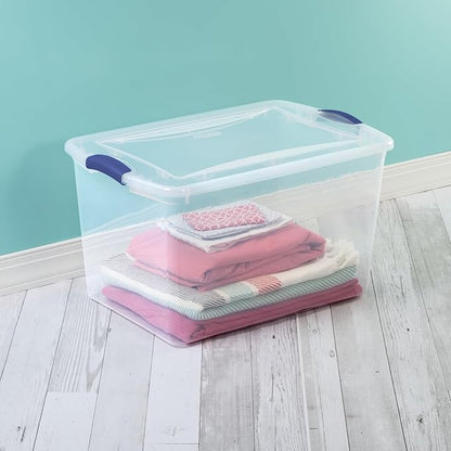 2PC-66 Quart Clear Plastic Storage Bin with Latch Lid, Stackable, Transparent, BPA-Free for Home Organization