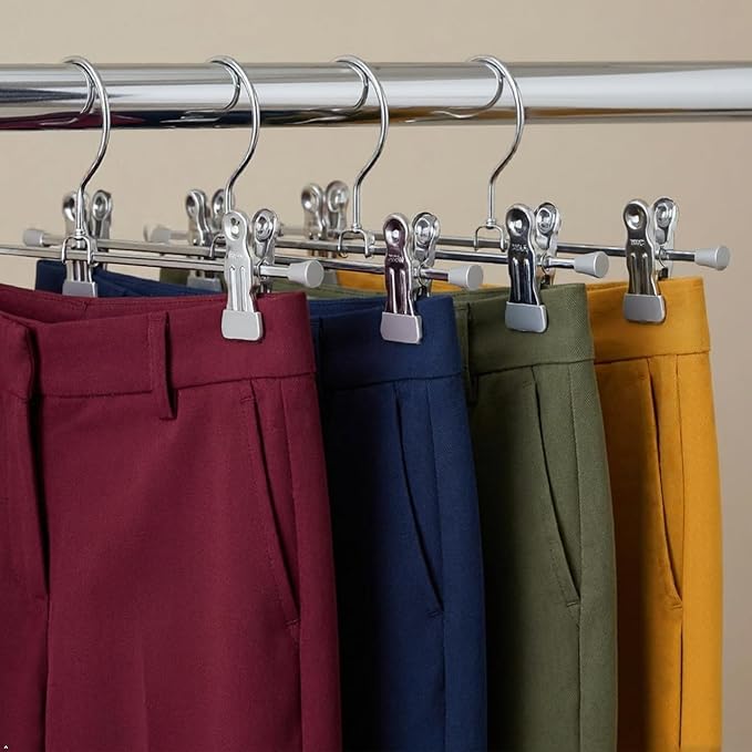 Mawa by Reston Lloyd Space-Saving Clothes Hanger for Pants and Skirts with Two Non-Slip Clips, Style K/30D, 12-Inch, Set of 2, Silver
