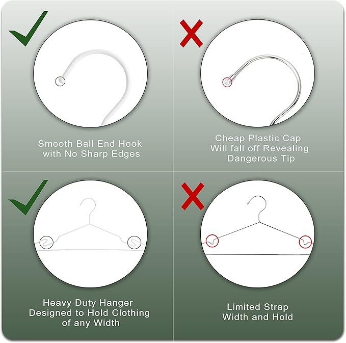 Heavy Duty Metal Hangers with Unique Hook Design Durable & Sturdy Coat Hangers 4mm Thick Withstands 25lbs Weight Smooth Powder Coated Finish Compact Shirt Hangers - 40 Pack White