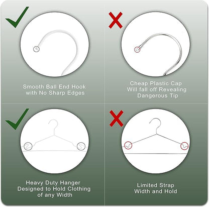 Heavy Duty Metal Hangers with Unique Hook Design Durable & Sturdy Coat Hangers 4mm Thick Withstands 25lbs Weight Smooth Powder Coated Finish Compact Shirt Hangers - 40 Pack White