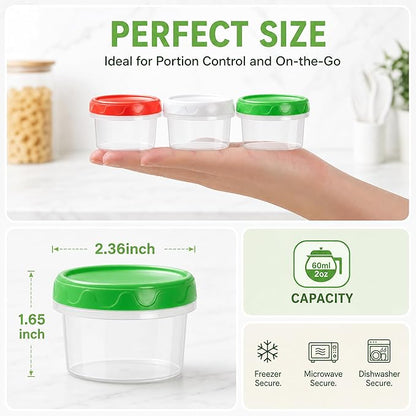 EONJOE 2 oz Plastic Containers with Lids Small Salad Dressing Container To Go Condiment Sauce Dipping Cups Jar Airtight,12-pack