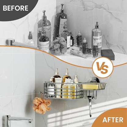 LEVERLOC Shower Caddy Suction Cup Shower Shelves Shower Holder，Silver