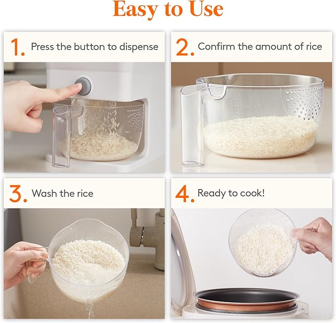 Lifewit 2 Pack Rice Dispenser 25 Lbs(11.3kg), Rice Storage Container Sealed Moisture Proof with Measuring Cup for Kitchen Pantry Household, BPA-Free, White