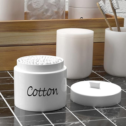 LEETOYI Ceramic Cotton Swabs Holder Organizer with Lid,Storage Canisters for Cotton Swabs, White