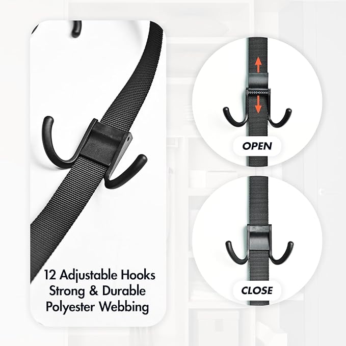 Hat Organizer for Closet, Hat Rack for Door with 6 Durable Adjustable Hooks & Storage Bag, Height 66 in Hat Storage for Home Dorm Room Travel Outdoor
