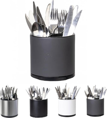 LIBODOUR Silverware Organizer Kitchen Utensil Holder 360°Rotating For Counter Organizer Stainless Steel Storage Silverware Caddy 3 Compartment Flatware Spoon Spatula Tool Cutlery Container(Grey)