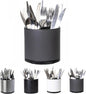 LIBODOUR Silverware Organizer Kitchen Utensil Holder 360°Rotating For Counter Organizer Stainless Steel Storage Silverware Caddy 3 Compartment Flatware Spoon Spatula Tool Cutlery Container(Grey)