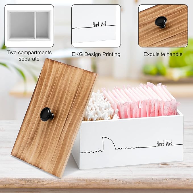 Hoolerry Wood Tampon Holder for Bathroom Farmhouse Pad and Tampon Organizer Feminine Product Organizer Rustic Storage Container for Bathroom Countertop(Simple Style)
