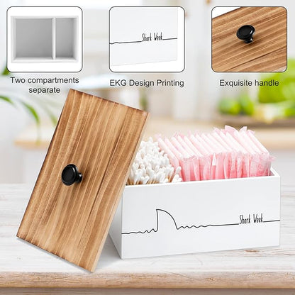 Hoolerry Wood Tampon Holder for Bathroom Farmhouse Pad and Tampon Organizer Feminine Product Organizer Rustic Storage Container for Bathroom Countertop(Simple Style)