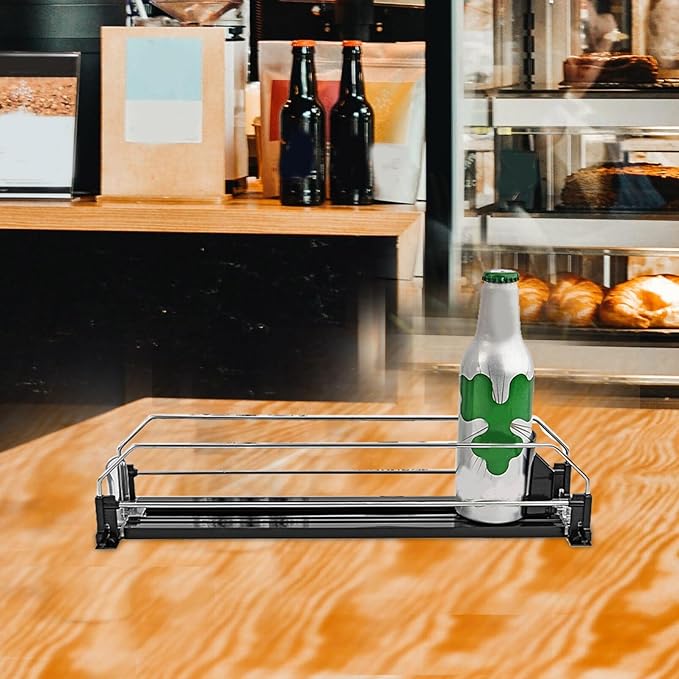 SOLUSTRE Drink Organizer for Fridge, Self-pushing Soda Can Dispenser Beverage Pusher Width Adjustable Water Bottle Pusher Automatic Glide Rack for Refrigerator Pantry Vending Machine 310MM