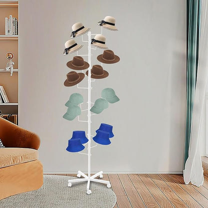 Freestanding Hat Rack - Hat Display Rack - Modern Large Freestanding Hat Rack Stand - Hat Display Stand for Cloakrooms, Entrances, Bedrooms, Clothing Stores, Trade Exhibitions (White)