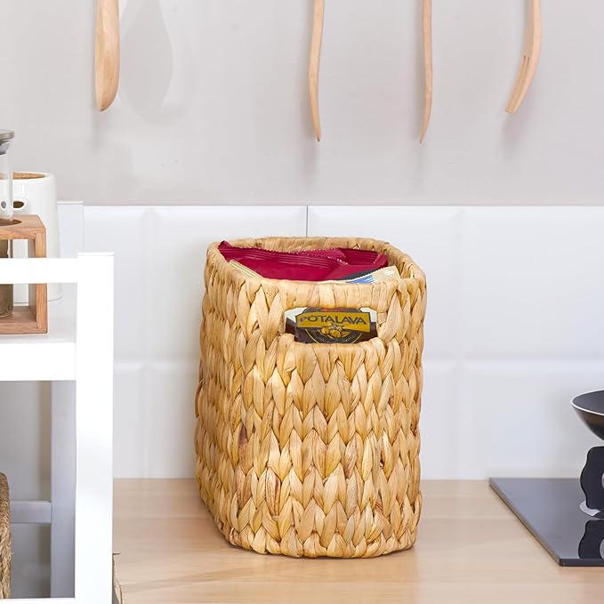 Toilet Paper Storage Basket, Water Hyacinth Wicker Storage Holder for 6 Rolls Toilet Paper with Built-in Handles