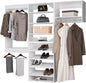 ROOMTEC Modular Closet System, 102" Wall Mounted Modern Closet Organizer with Hanging Rods and Shoe Shelf, Wooden Tower for Walk-In Closets, Wardrobe Storage Kit, White