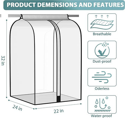 Liuoud 22” Gusseted Garment Bags for Hanging Clothes, All Clear Clothes Cover for Closet Storage, Wardrobe Coat Protector for Suit, Shirt Dress, Bottom Enclosed, 2 Pack, 40” Long