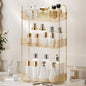 YCIA&DONE Bathroom Organizer Countertop, Makeup Storage, Skincare Cosmetic Tray Shelf, Perfume Holder Rack for Vanity Counter, Large Capacity, Easy to Install, Clean, 3 Tiers, Amber Gold