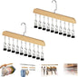 Closet Organizer with 10 Clips, Space Saving Hanging Closet Organizer, Legging Hanger for Closet Organizer with 10 Clip for Storing Jeans, Legging, Shorts (Wood-10 Clips, 2PCS)