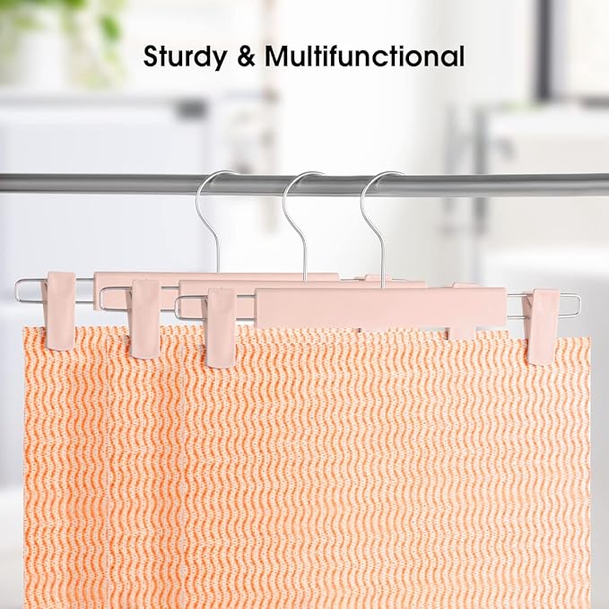 GUANJUNE Clothes Pants Hangers, Space-Saving Skirt Holders with 360 ° Swivel Hooks, Adjustable Clips, Trouser Hangers, Clothes Coat Garment Jeans Hangers (20 Pack, Pink)